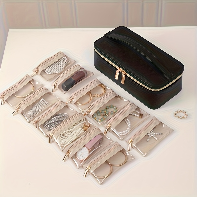   portable jewelry box large synthetic   leather organizer with transparent compartments for bracelets earrings necklaces more perfect gift for women home dorm travel ideal for christmas halloween back to birthdays labor day   jewelry boxes Product details 5