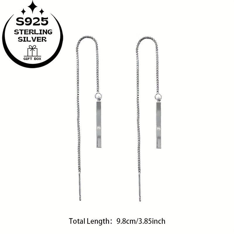925 Silver Dangle Earrings Sparkling Tassel Crystal Accents