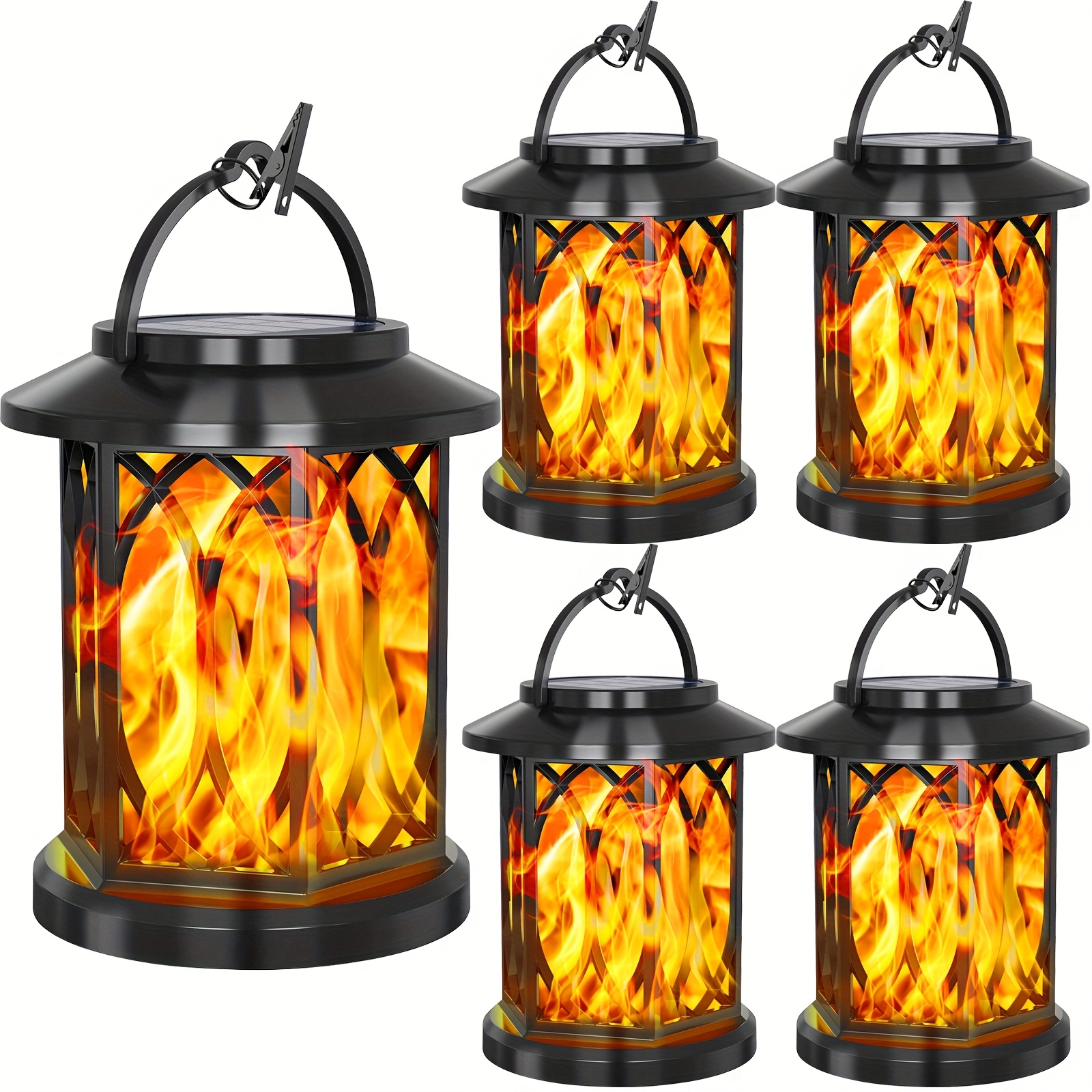 1 2 4 pack   hanging lantern with flickering flame outdoor lanterns solar powered charging ip65 solar torch lights solar powered led lighting for garden yard porch lawn