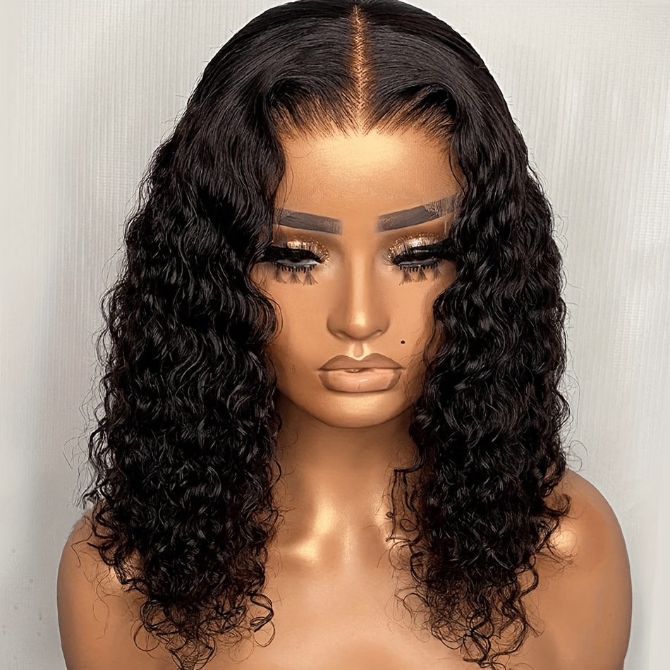 TEMU Deep Wave Bob Wig Human Hair 13x4 Hd Curly Bob Lace Front Wigs Human Hair Short Curly Frontal Bob Wigs For Women Real Person Wearing A Wig