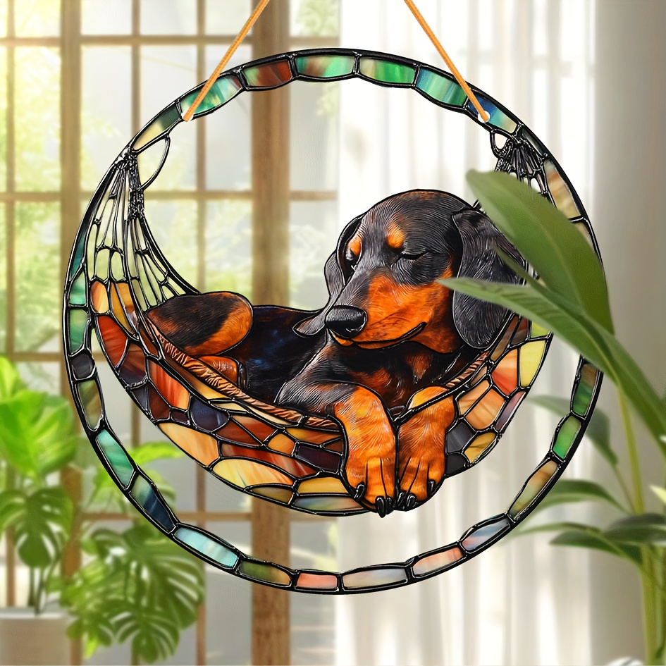 

Dachshund Hammock Suncatcher Acrylic Hanging Window Decoration, Animal Theme Round Sun For Dog Lovers, Unique Wall Art For Home & Garden, Birthday Gift Idea For Kids & Friends – Pack Of 1