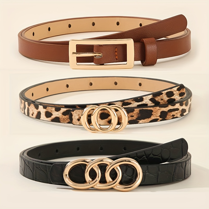 TEMU 3pcs Women's Belt Set, Fashion Easy Leopard Print Sweet Cute Minimalist Belts, Daily Preppy Style Matching Skirt Casual Jeans Tummy Control Belt