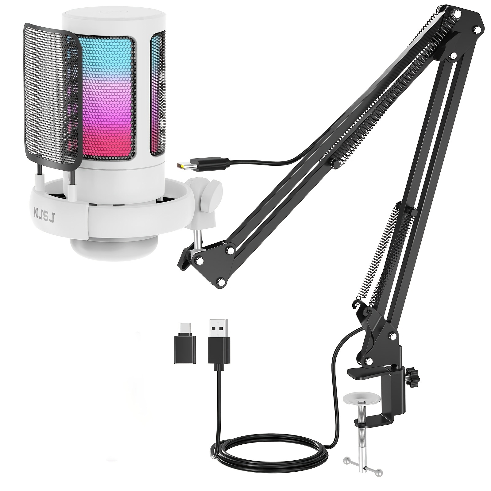 TEMU Njsj Usb Computer Microphone, , Touch , Rgb , Gain Knob, And Streaming Suitable For Ps4, Ps5, Desktop Computers, Laptops, And Monitors