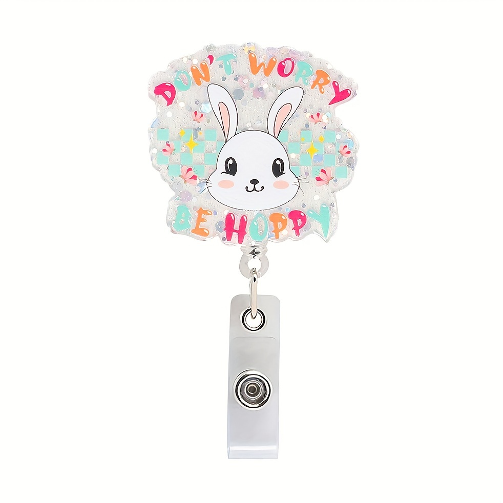 Easter Badge Reels Acrylic Retractable Nurse Badge Holder with Alligator Clip Glitter Bunny Peep Carrot Egg Cute Badge Reels ID Badge Clips for
