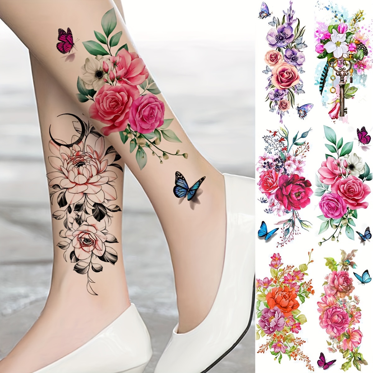 Realistic Peony Flower Rose Temporary Tattoos Women Arm - Temu Canada