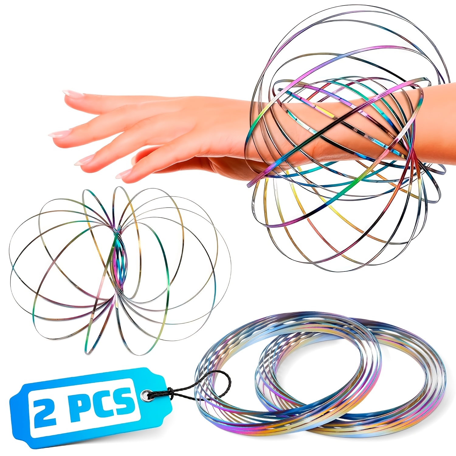 TEMU 2pcs Flow Ring Spinner Ring Arm Toy - 5.1" Color - Changing Fidget Flow Toy With A Pleasant , Compact & Portable Design - Entertaining Geometric