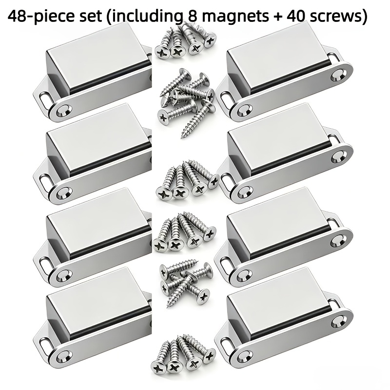 TEMU Lot de 48 pièces (incluant 8 attaches de porte + 40 vis) attaches magnétiques pour portes de placard, fermetures de portes de placard, serrures