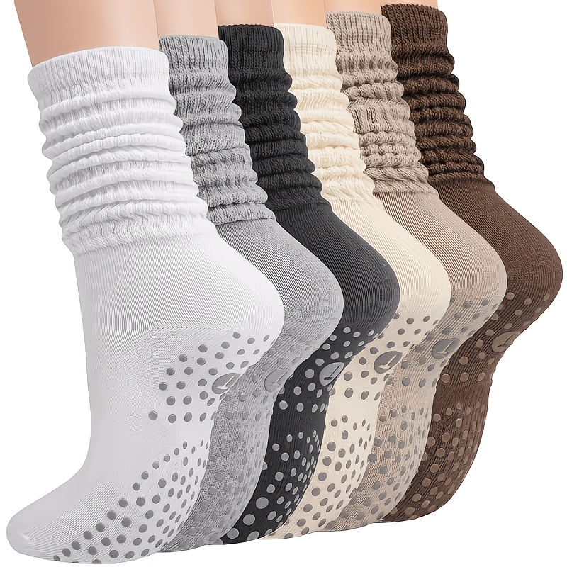 TEMU 3/6-pair Women's Non-slip Silicone Sole Yoga Socks - Calf-high Suitable For Pilates, Gym, Fitness, Aerobics, Machine Washable Sole For Stability