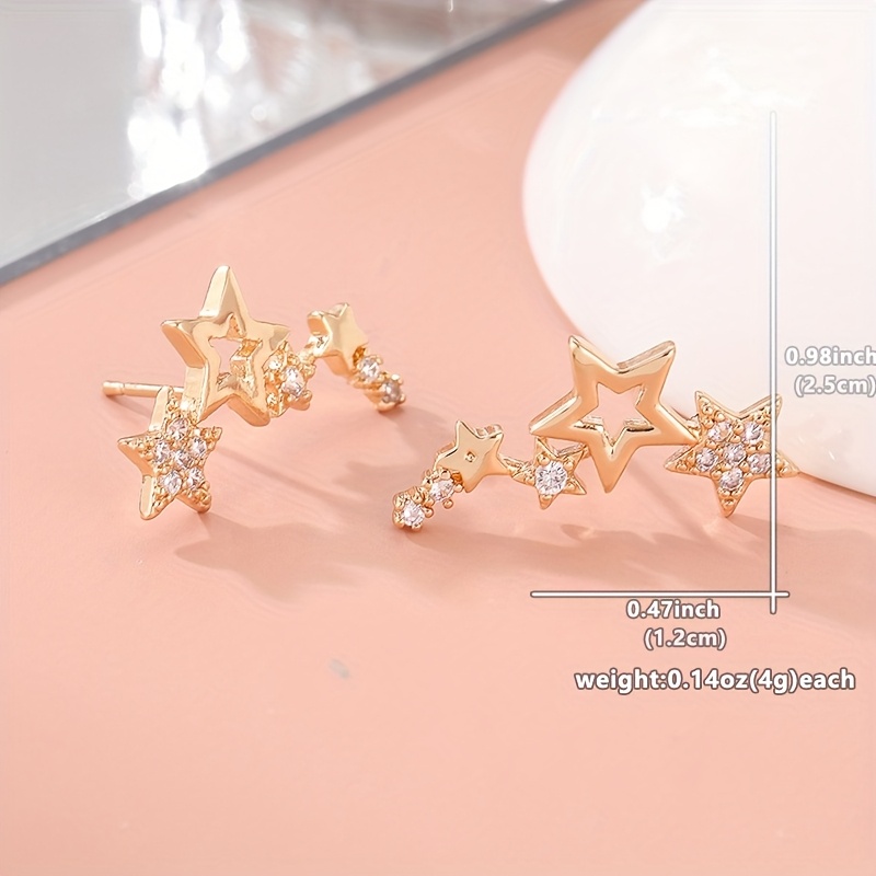 CZ Star Stud Earrings Golden Tone for Women