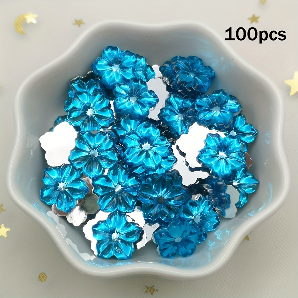TEMU DIY 100 Stück 1,3 cm/0,51 Zoll Blume Kristall Blume Applikation mit flacher Rückseite Acryl Strass Perlen mit flacher Rückseite
