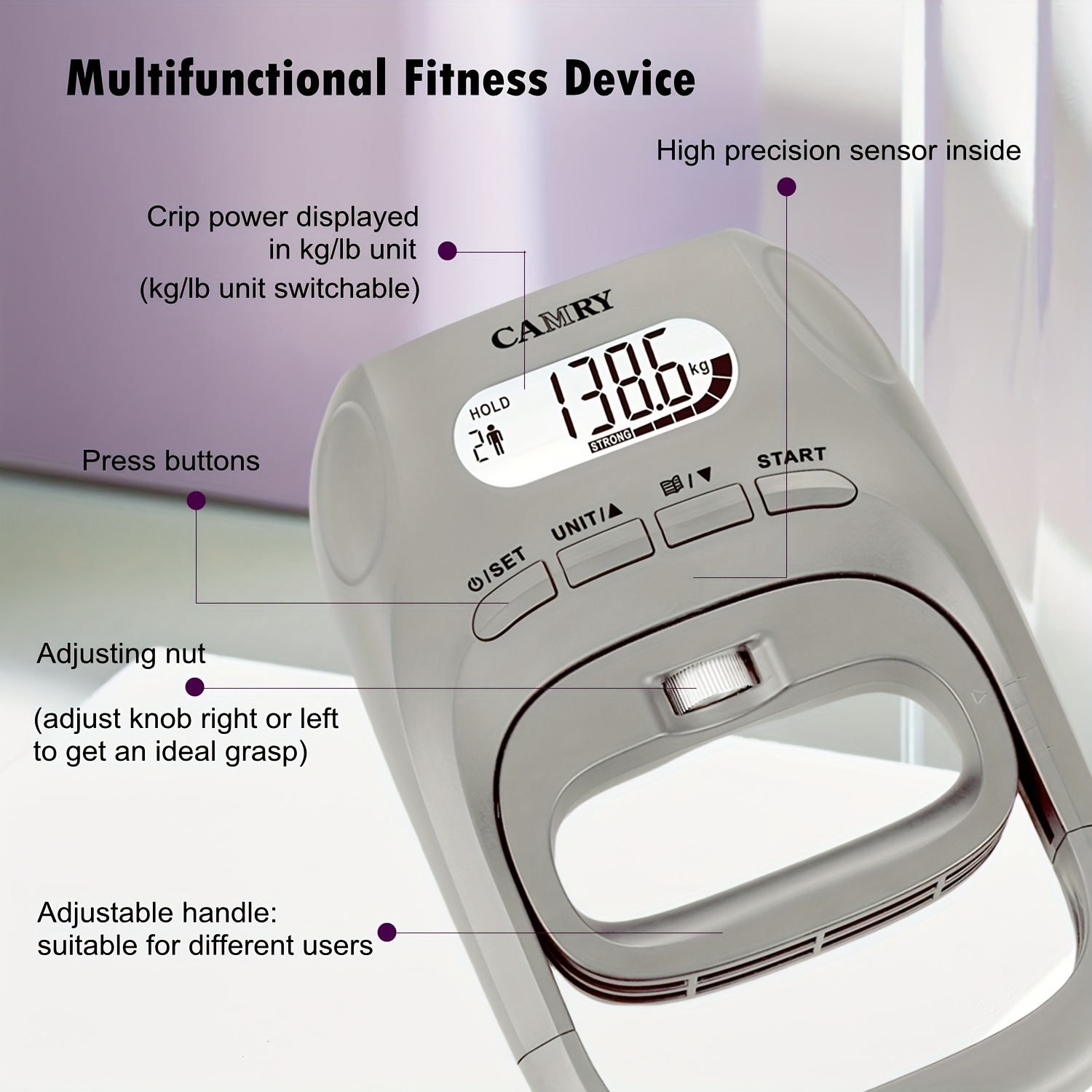 1pc Camry Digital Hand Dynamometer for Measuring Grip Strength, an Electronic Handheld Device with a Backlit LCD, Suitable for Sports, Educational Institutions, And Home Use, with a Capacity of 400Lbs/180Kg, No Batteries Required.