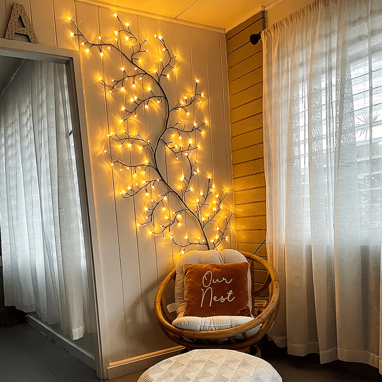 item picture 6ft 96led twinkle willow vine lights usb powered with 8 lighting   warm white fairy string lights for living room bedroom decor flexible branch garland for halloween christmas dorm party gift decoration