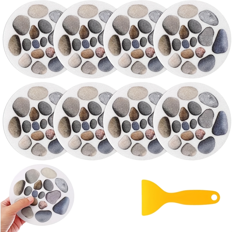 TEMU 8pcs Anti-slip Bathtub Stickers 5. 9x5. 9 Inch Self-adhesive Non Slip Stickers For Bathroom Tub Safety Decals Stone Pattern Shower Treads