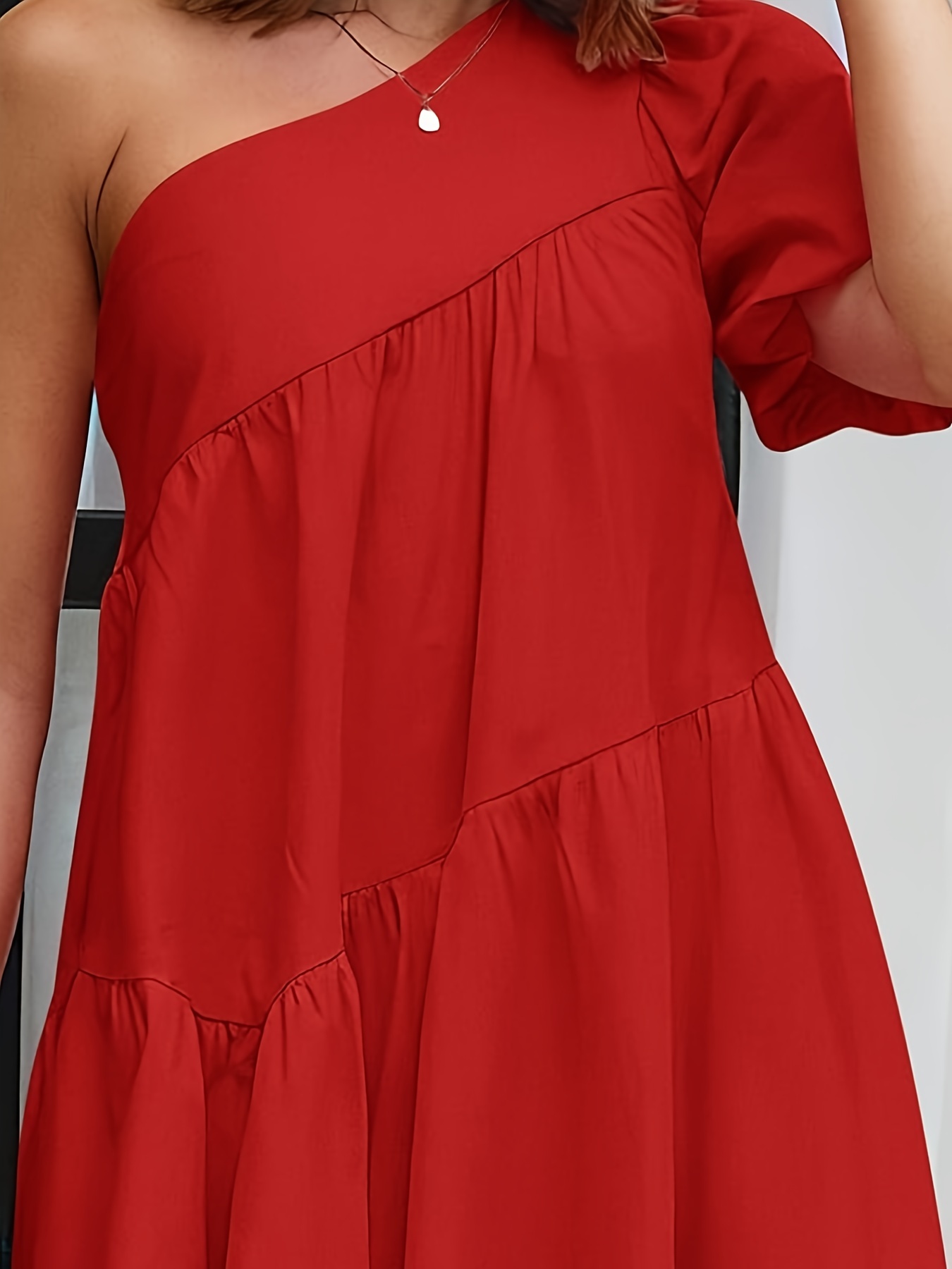 summer casual one shoulder mini babydoll dress puff sleeves - Temu