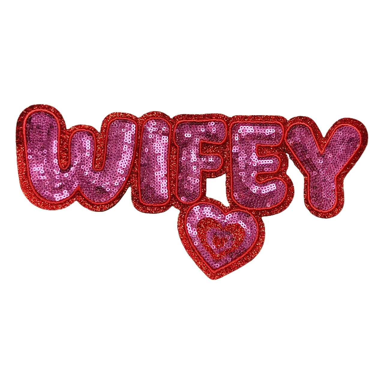 

1 "wifey" Embroidered Sequin Patch In Red - Iron-on/sew-on, Casual Polyester For , Hats, Bags - Fashionable Handcrafted Decor With Heart Detail, Valentine's Day & Carnival, Sewing Accessories