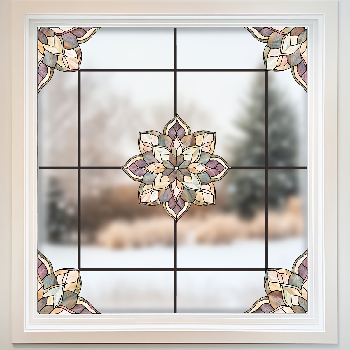 Image of 1pc Colorful Flower Glass Sticker, Removable Electrostatic Decal, Suitable For Living Room Bedroom Balcony Window Decoration