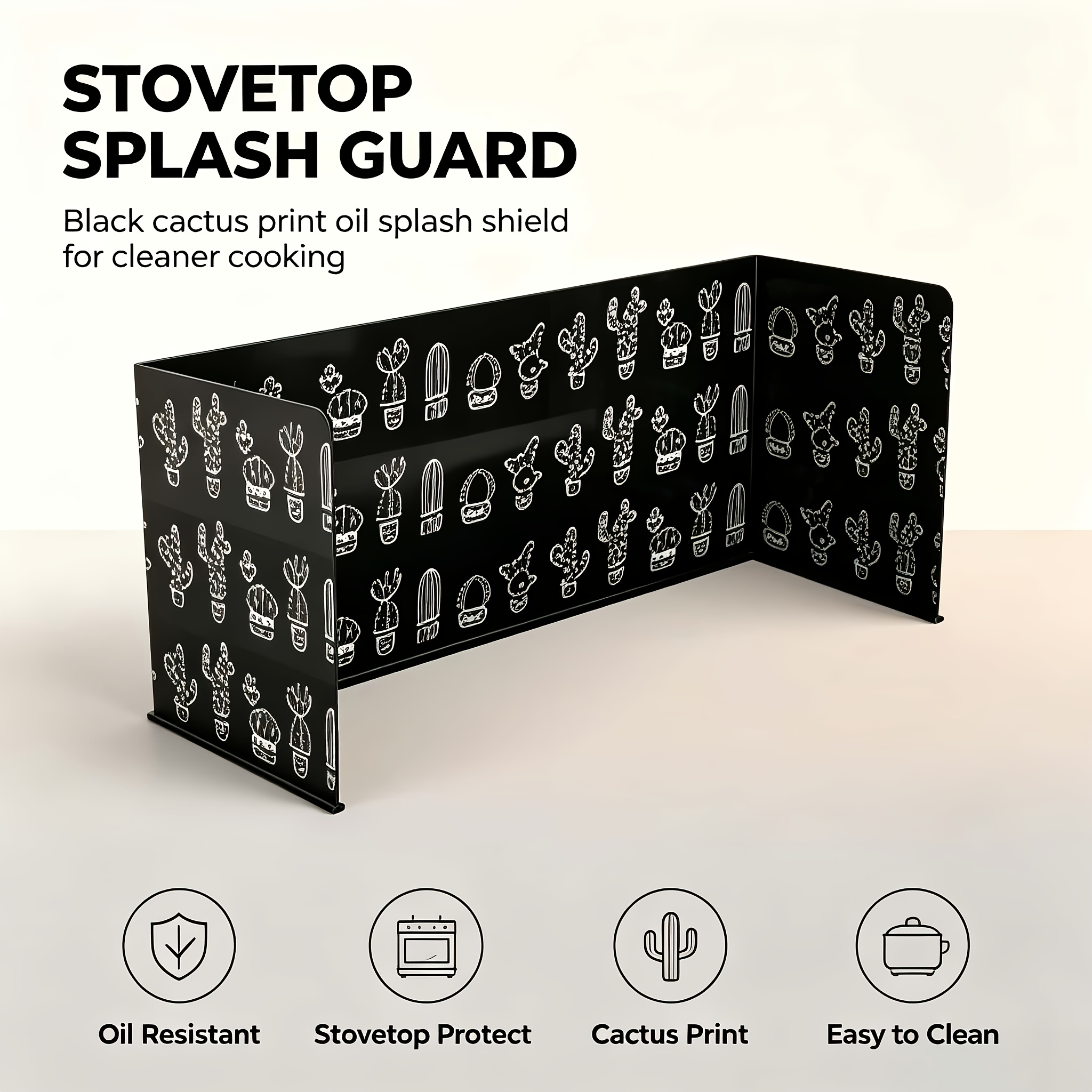 TEMU 2pcs Household Oil Splatter Guards, Black And White Cactus Pattern Oil Splatter Screens, Suitable For Induction Cookers, Rvs, Camping, Kitchen