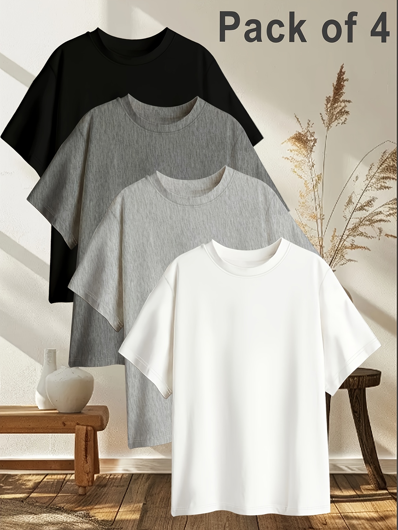 solid color round neck fashion fit loose short sleeve t Temu Oman