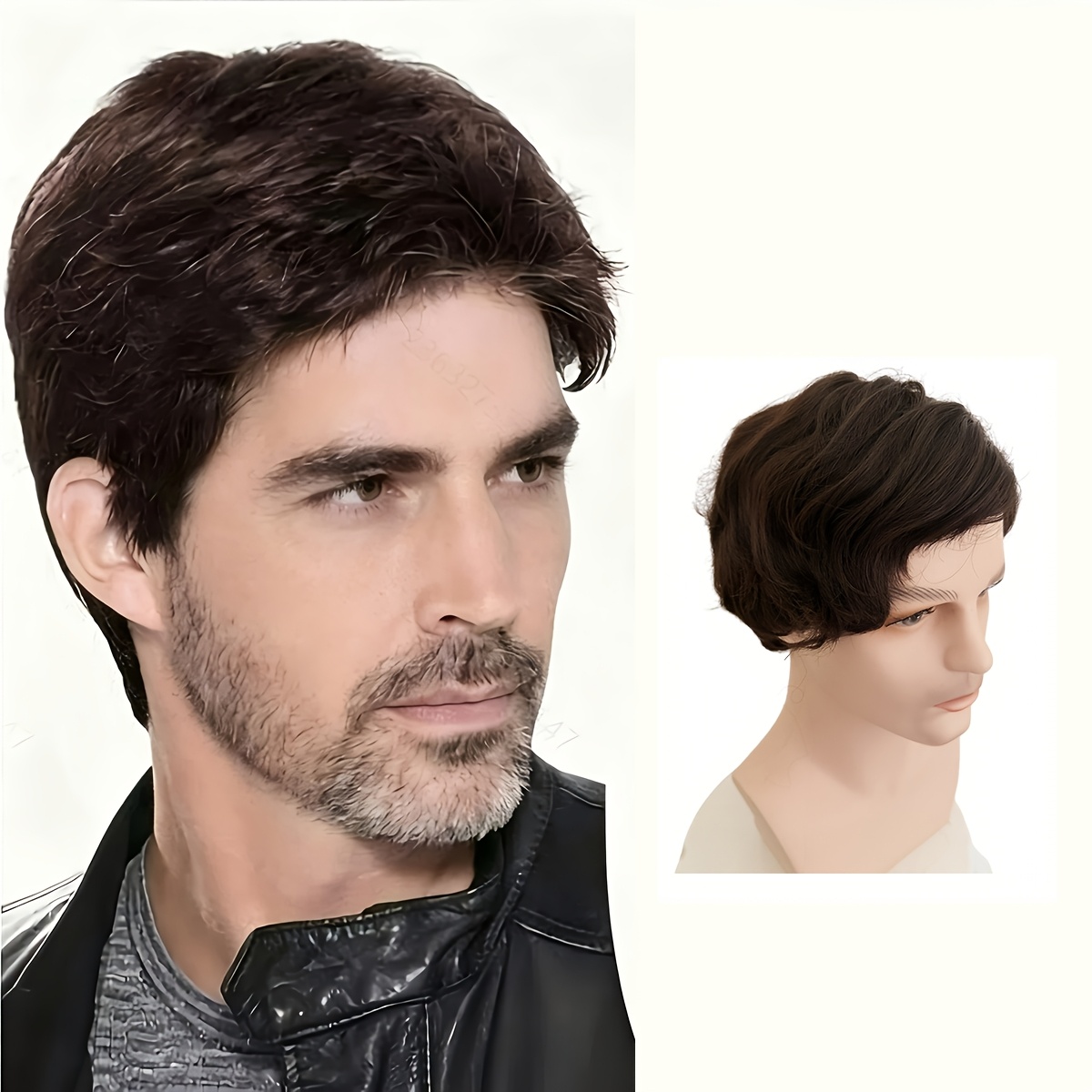 TEMU Perruque Courte Ondulée Marron Foncé Réaliste pour Homme - Perruque de Remplacement Capillaire Naturelle, Moelleuse et Superposée pour un ,