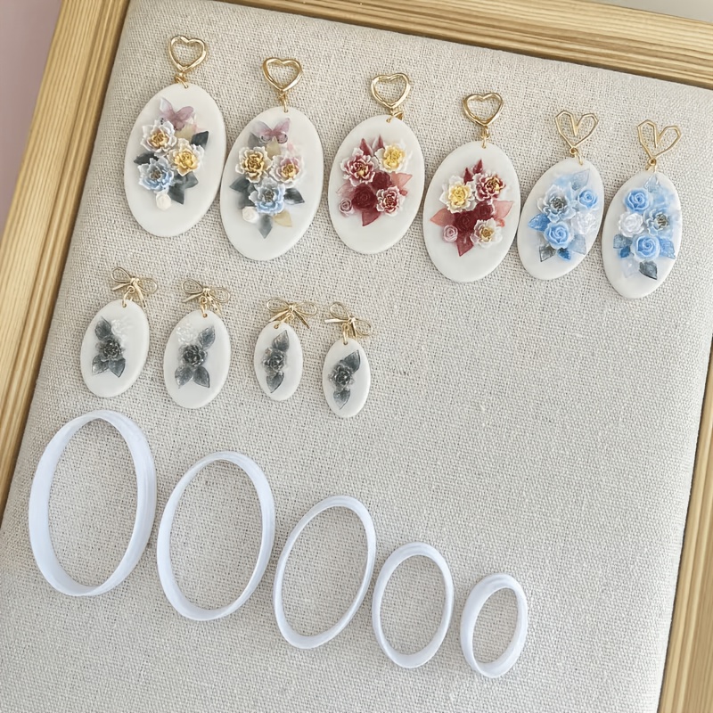 TEMU Juego de 5 cortadores de arcilla calados, adecuados para hacer joyas de arcilla DIY - Ovalados, adecuados para hacer aretes artesanales DIY,