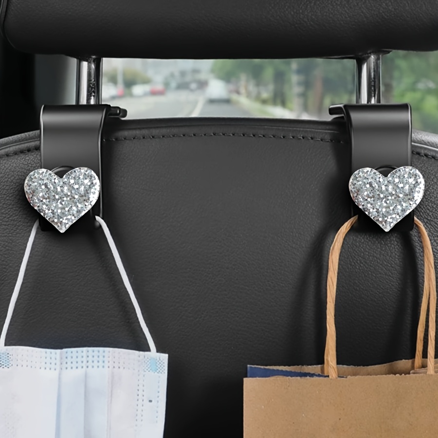 TEMU 2-pack Creative New Shimmering Rhinestone Heart-shaped Car Storage Hooks, Headrest Storage Hooks, Car Ornaments, Handbag, Purse, Shopping Bag,