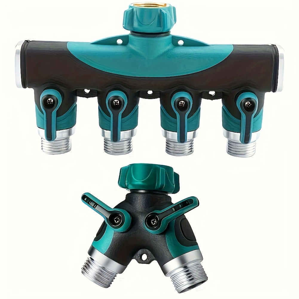 

1pc Zinc Alloy Y-shape Garden Hose Connector 4-way Water Splitter Valve, European Version 1 To 2 Hose Adaptor, Metal 3-way Diverter With Valve Switches, Outdoor Faucet Manifold