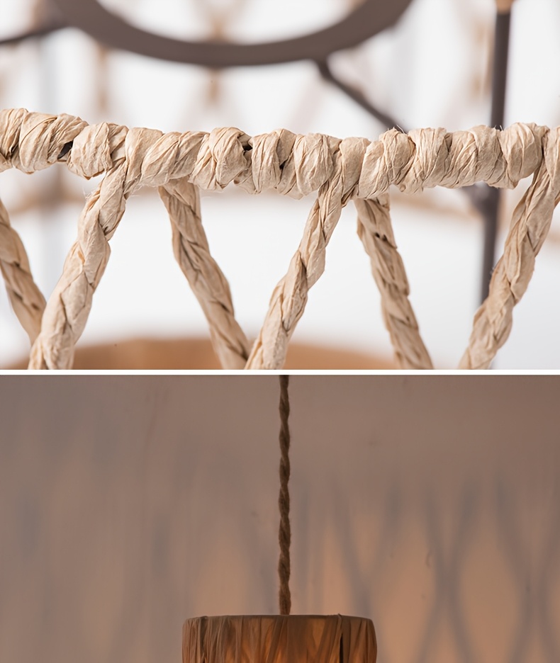 chinese retro style chandelier decorative lampshade indoor high end chandelier lighting     woven paper rope lampshade details 5