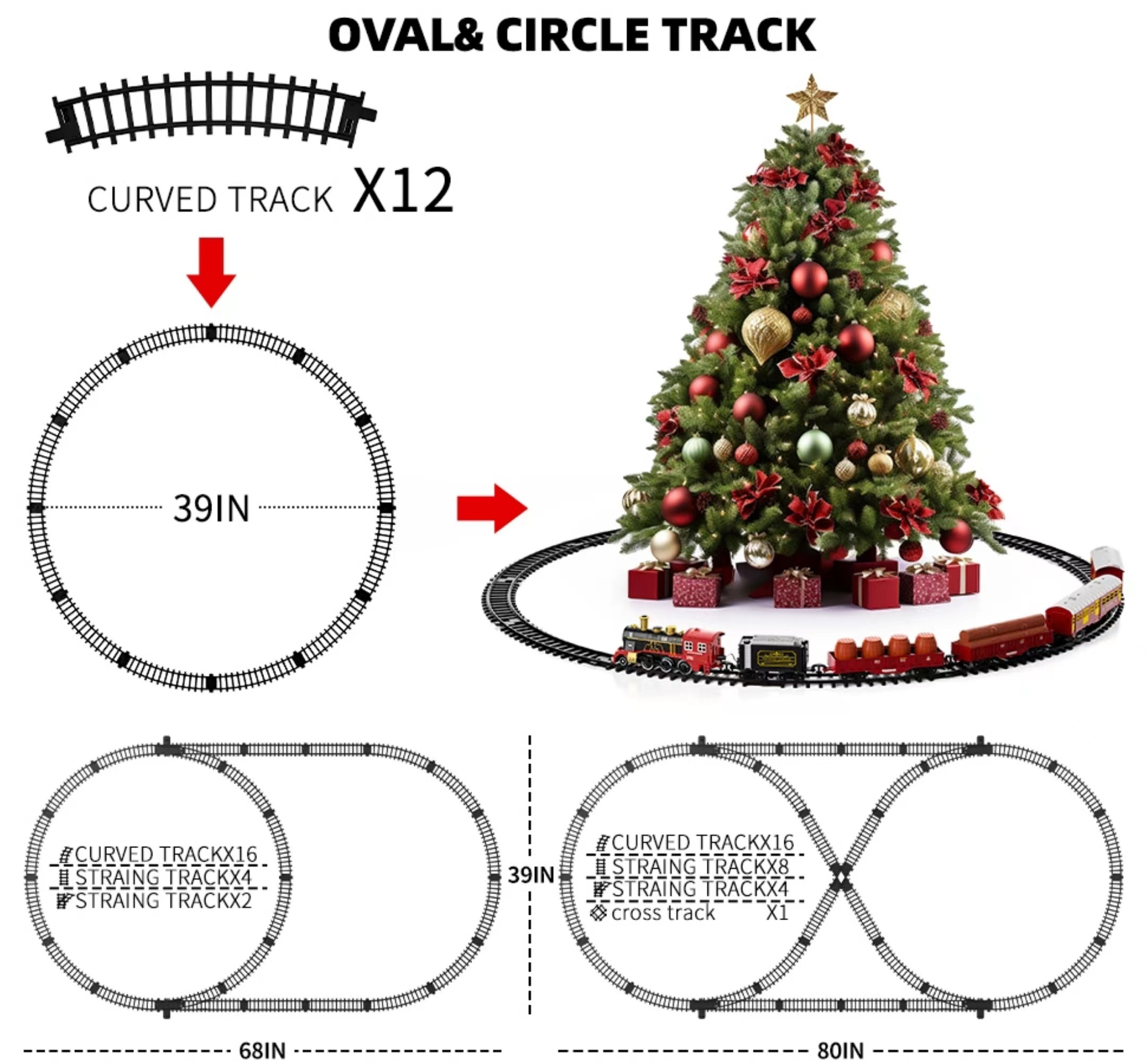 kids christmas train set with smoke lights sounds 6 cars 28 tracks red black perfect birthday gift for     playset   design durable construction train playset Product details 3