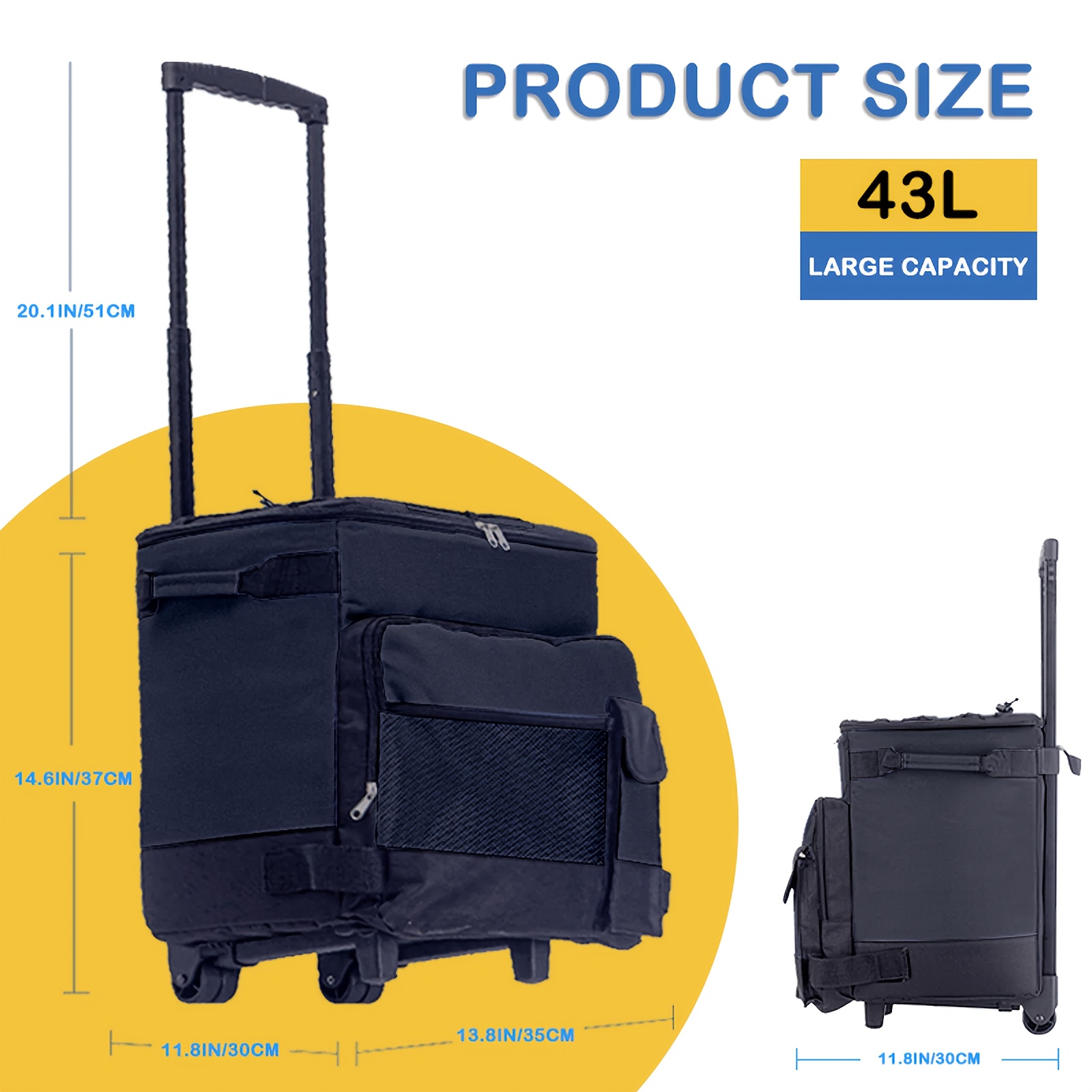 11.36gal Large Heavy-Duty Leakproof Insulated Cooler with All-Terrain Wheels - Extra Wide Opening, Side Pockets - Heavy-Duty Construction for Camping, Beach, Tailgating, Parties - Ideal Gift for Dad, Father's Day, Outdoor Adventures, Party Supplies, Sturdy Handle, Durable Build, Rolling Cart, Party Hosts