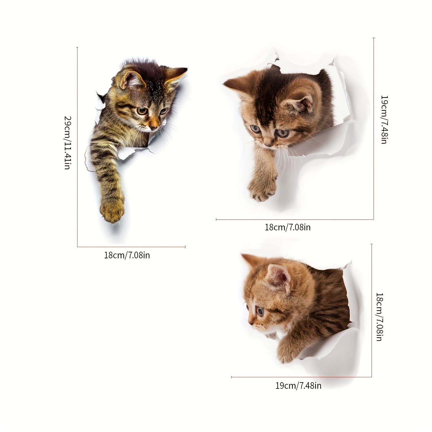 Image of 3pcs Adorable Cat Wall Stickers - Removable Waterproof Pvc Decals With Animal Print Design, Self-adhesive For Home & Wall Decor, Easy To Apply & Remove, No Residue, Cat Accessories