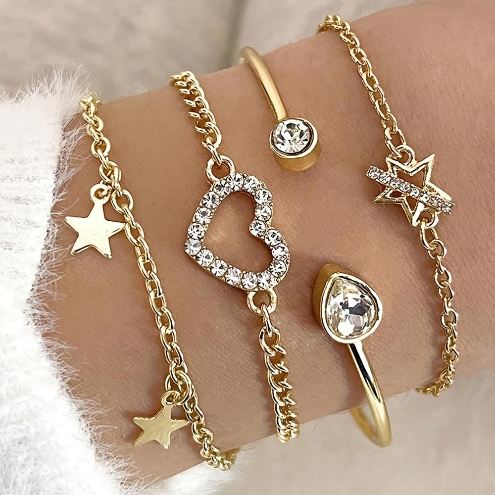 E-shop 4-teiliges minimalistisches geometrisches, glänzendes Quasten-Armband mit wellenförmigem Design, handgefertigtes, perlenbesetztes, weiß-grünes