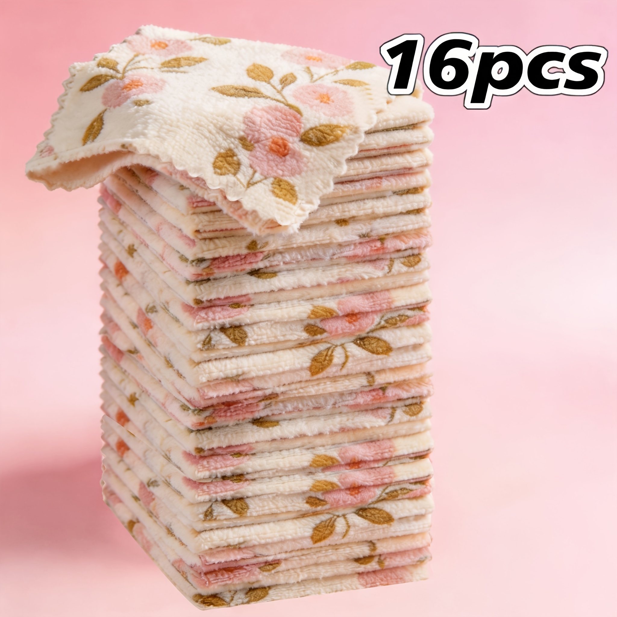 TEMU 8/16pcs Chiffons de nettoyage réutilisables en molleton de , super absorbants, à séchage rapide, serviettes douces, lingettes multi- à et doré,