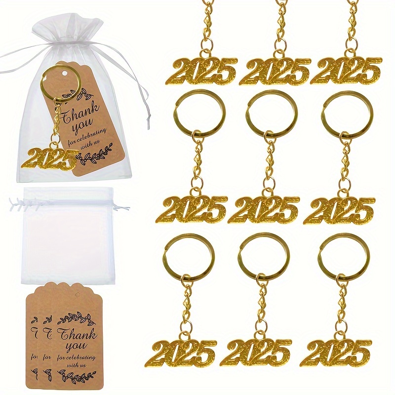 

2025 New Year's Party Favor Set - 10 Keychains, Thank You Tags & Organza Bags For Gifts And Decorations, Best For Christmas