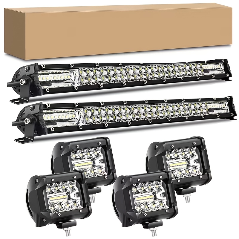 TEMU 22inch 15inch Led Work Light Bar(double-row Lights) + 4.3inch Led Light Bar For Car Truck Offroad 4x4 Suv Utv Atv Tractor Off Road, No Battery