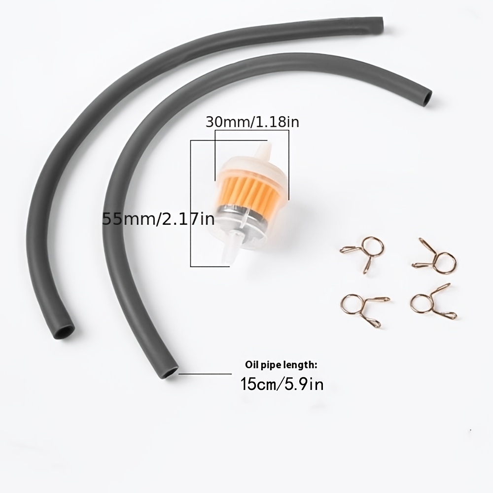Fuel Lines For Motorcycles, Scooters, Atvs, Mopeds, And Off-road Vehicles; Gasoline Filter Cups; ; Gasoline Hoses; Includes 2 X 5.9-inch Hoses, 4 Clamps, And 1 Filter Element