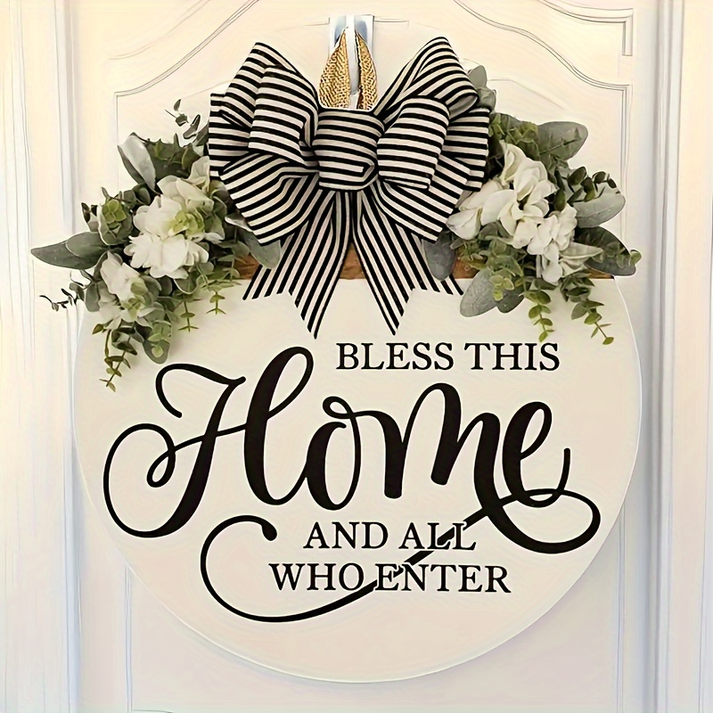 

1pc Charming Wreath Door Hanger - "bless This Home" Message, Versatile Front Door Decoration, Sweet Home All Season Welcome Sign" Outdoor Decor, Year-round Decor