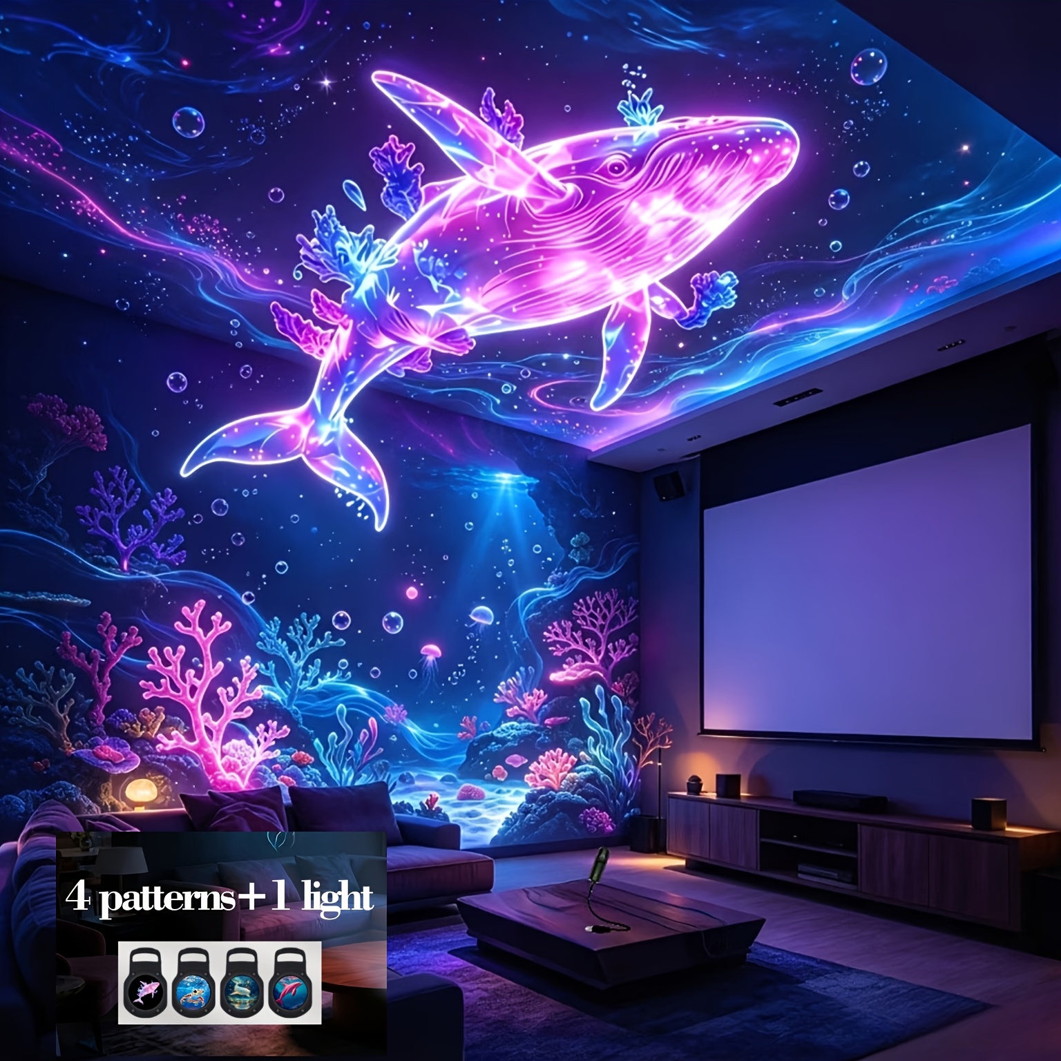 TEMU Ocean-themed Creative Led Projection Night Light With 4pcs Lamp Shades, Starry Ocean Projection Lamp, 360° Rotating Projection, Usb Plug-in