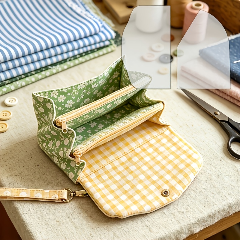 TEMU 2pcs Set Of Handbag And Coin Purse Sewing Templates, For Handmade Wallet Making - Transparent Pre-cut Folded Patterns, Reusable Pet Material,
