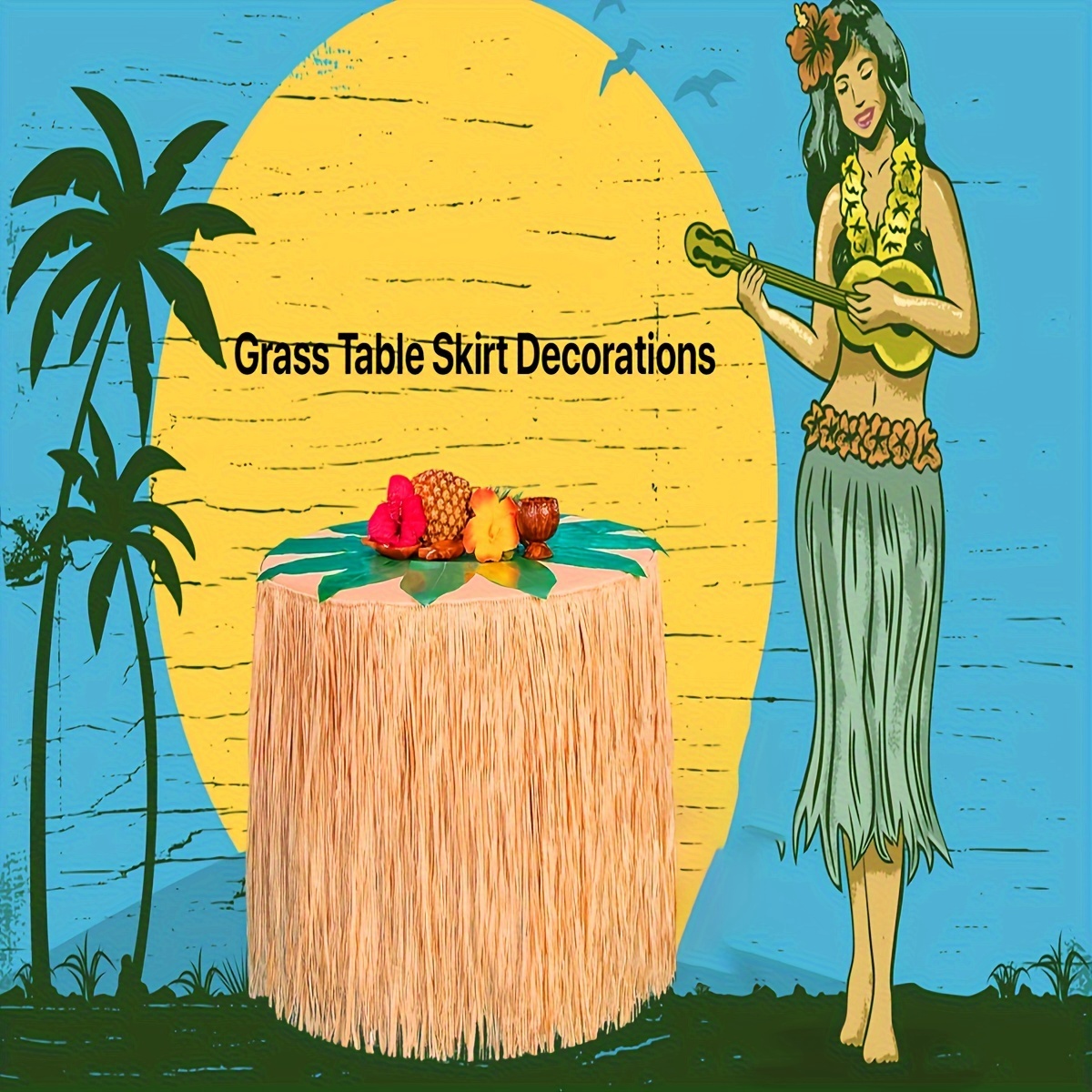 Tropical Hawaiian Table Skirt Hibiscus Flowers Perfect Luau - Temu