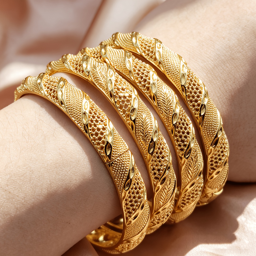 TEMU 4pcs Golden Bohemian Hollow-out Bracelets Suitable For &, Vintage Hollowed-out For Daily Wear, Wedding Gift For Mothers, , Elegant, For Teenager