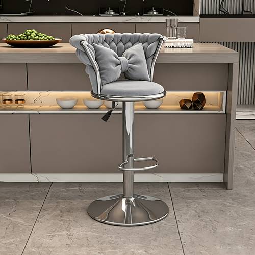 1pc Velvet Swivel Bar Stool Wide Hip , Adjustable Counter Height Bar Stool with Woven Back, Upholstered Kitchen Dining Chair, Modern for Kitchen Island, Cafe, Pub, Bar Counter