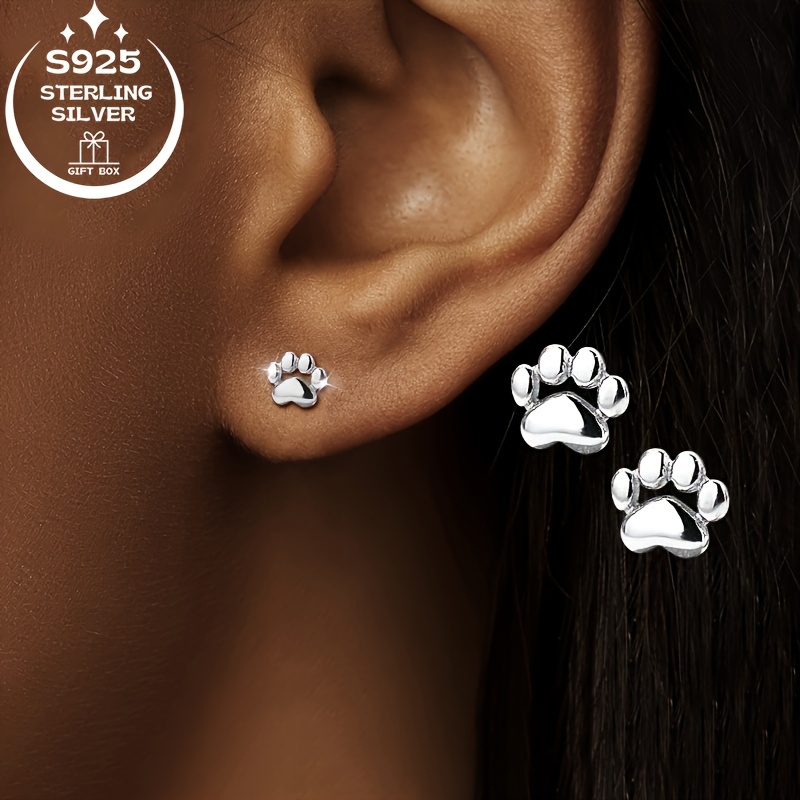 925 Silver Cat Paw Women's Earrings - Ideal for Parties & Casual Attire