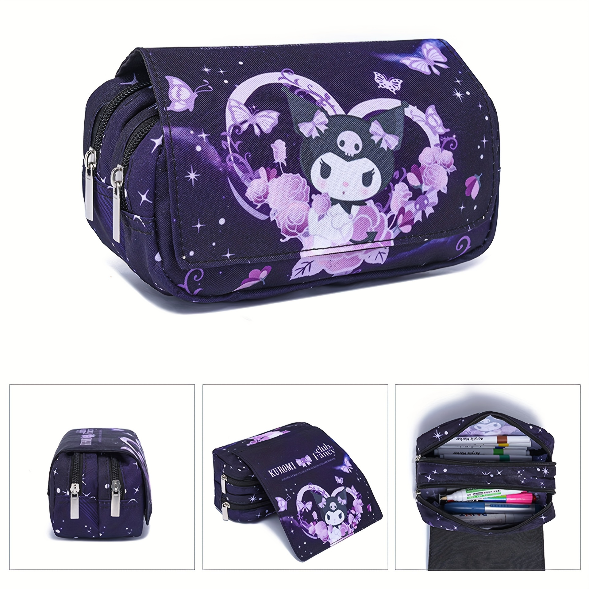 Image of Kawaii Hello Kitty Pencil Case, Featuring A Double-layer Design, Part Of The Series With A Cute Kuromi Style, Removable For Fans, Perfect As Birthday Gifts For Family, And Great For Stationery