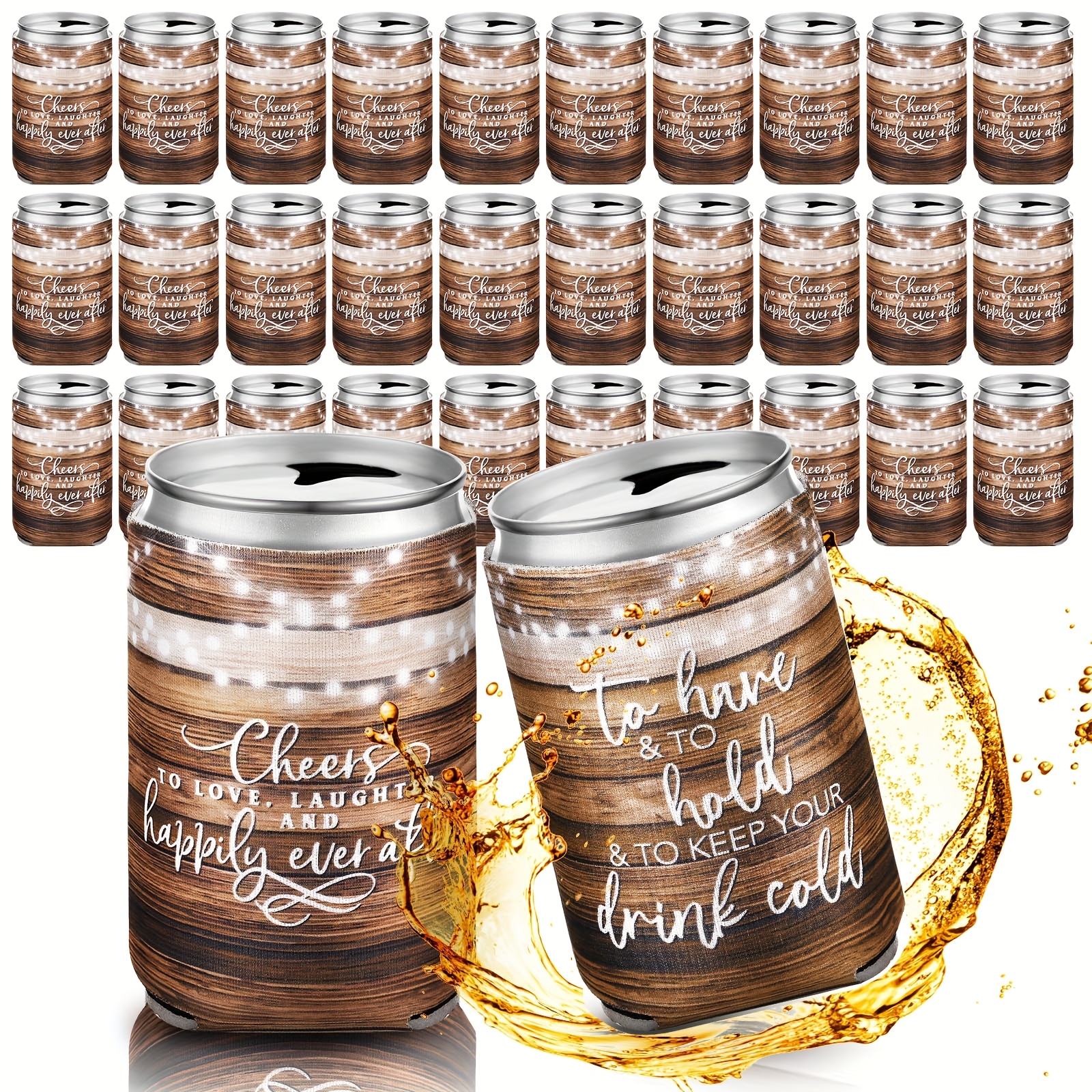 TEMU 50pcs Wedding Can Cooler Bulk Engagement Party Favors For Guests Cheers To Love And Rehearsal Dinner Decorations For Wedding Bridal Parties (wood Grain) Halloween Christmaschristmas