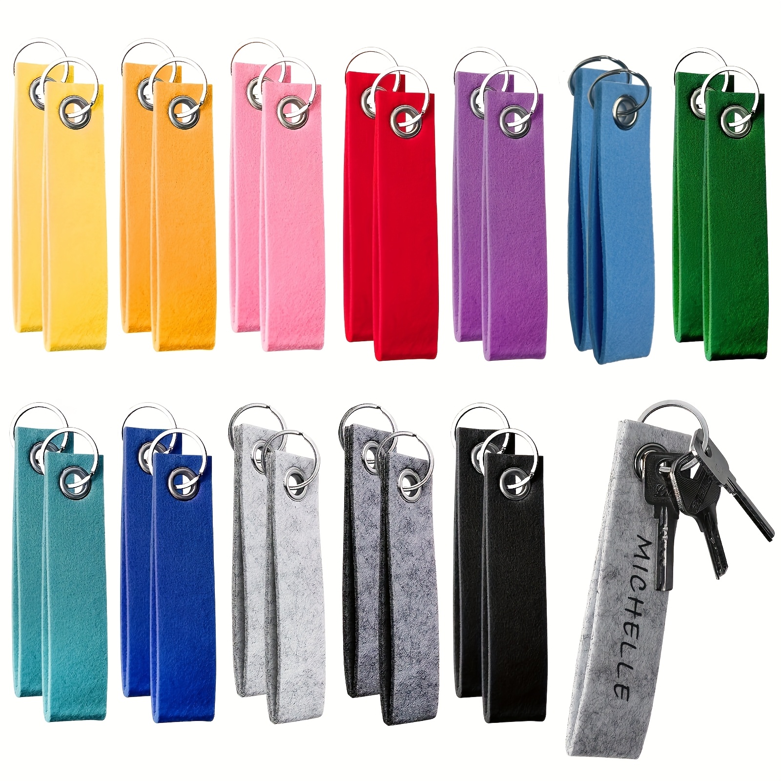 24 Key Fob Felt, Colourful Felt Key Fob Blank With Stainless Steel Ring, Blank Felt Pendant, Writeable Key Ring For Diy Crafts, Decoration, Bags, Crafts (13 X 3cm)