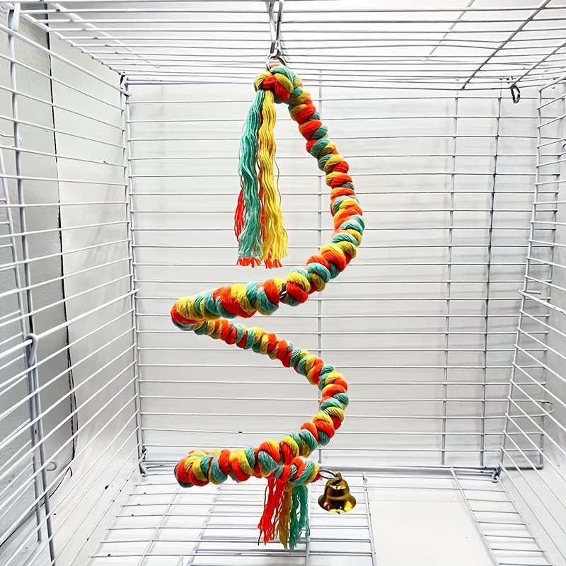 Image of 1pc Parrot Toy, Colorful Rope Climbing Rope With Rotating Feature, Random Color, Birdcage Decoration Hanging Ornament, Chewing And Beak Grinding Climbing Toy For Birds
