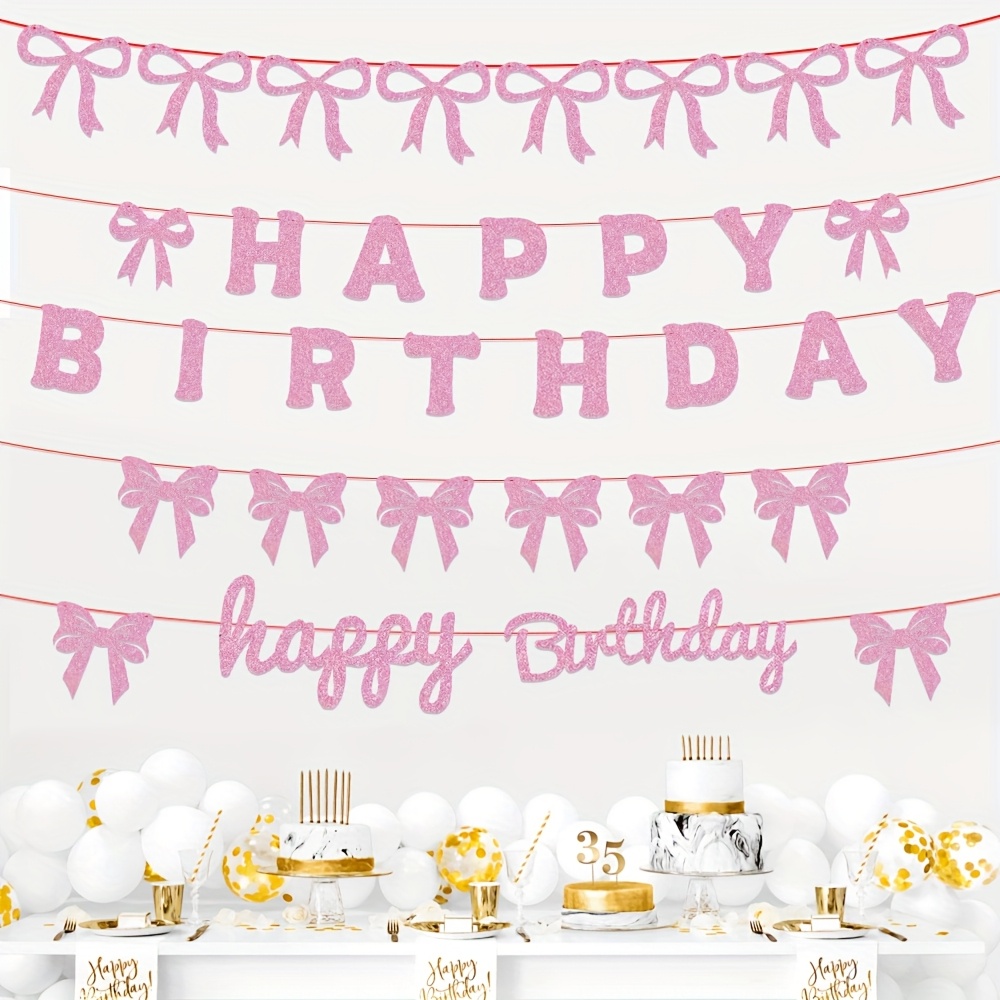 Happy Birthday-slinger, banner, opschrift, in metallic roze, fuchsia, verjaardagsfeest, verjaardagsfeest, kinderverjaardag, verjaardagsdecoratie, meisjes en vrouwen