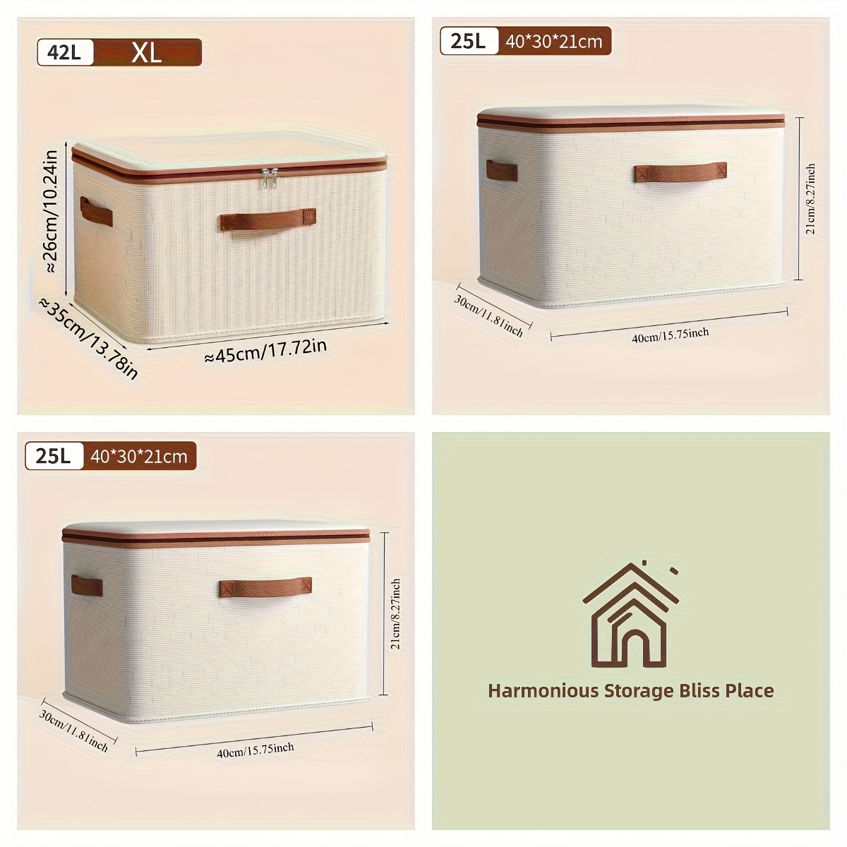 Image of 3pcs/set Minimalist Beige Zipper Storage Box With Lid - Foldable, Hand Washable, Under-bed Clothing And Organizer, For Bedroom, Clothes Storage Box, Under-bed Storage Cabinet, Under-bed Storage