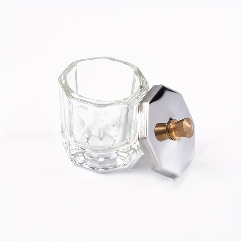 TEMU Clear Nail Art Acrylic Dish Bowl Glass Cup Glassware With Stainless Steel Lid For Nail Art Diy Free Of Acetone