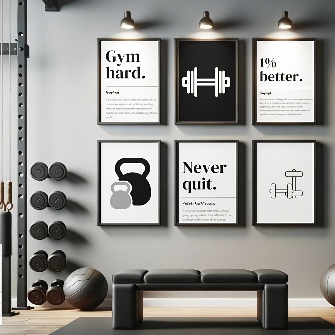 TEMU 2d Flat, 2d Flat, Set Of 6 Frameless Motivational Posters In Art For Gym Decor, Suitable For Home Fitness And Living Room